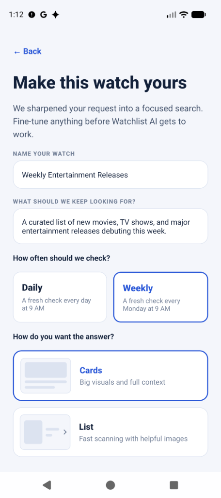 Application Watchlist AI - Création d'une veille